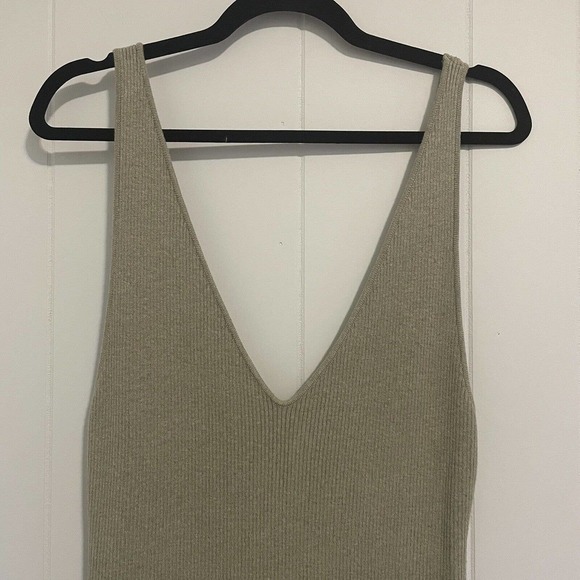 Free People Beach Daniela Ribbed Knit Midi Dress Size M Deep V Neck Beige Tan - Picture 7 of 13